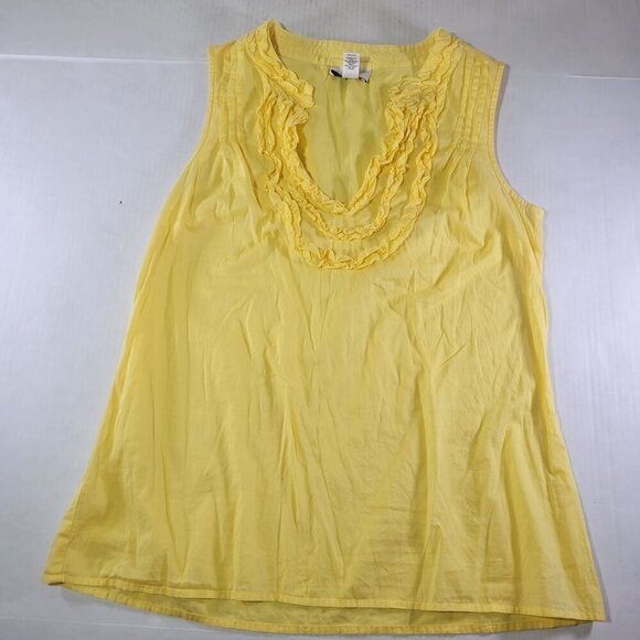 Ann Taylor Loft Yellow Sleeveless Ruffle Neck Cotton Top Womens M - Picture 1 of 7
